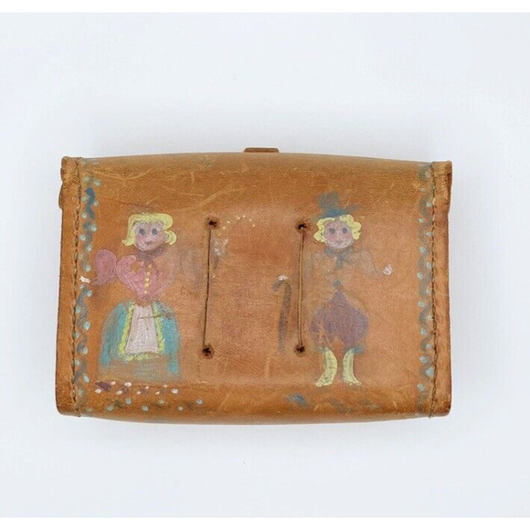 WWII 1942 E K 1943 Leather Tool Pouch Repurposed European Design Painted - Picture 2 of 15